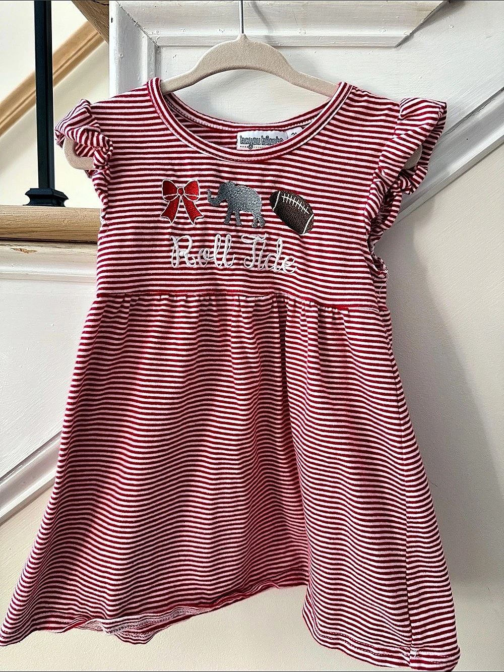 Roll Tide - Alabama Girls 2T Red & White Striped Dress